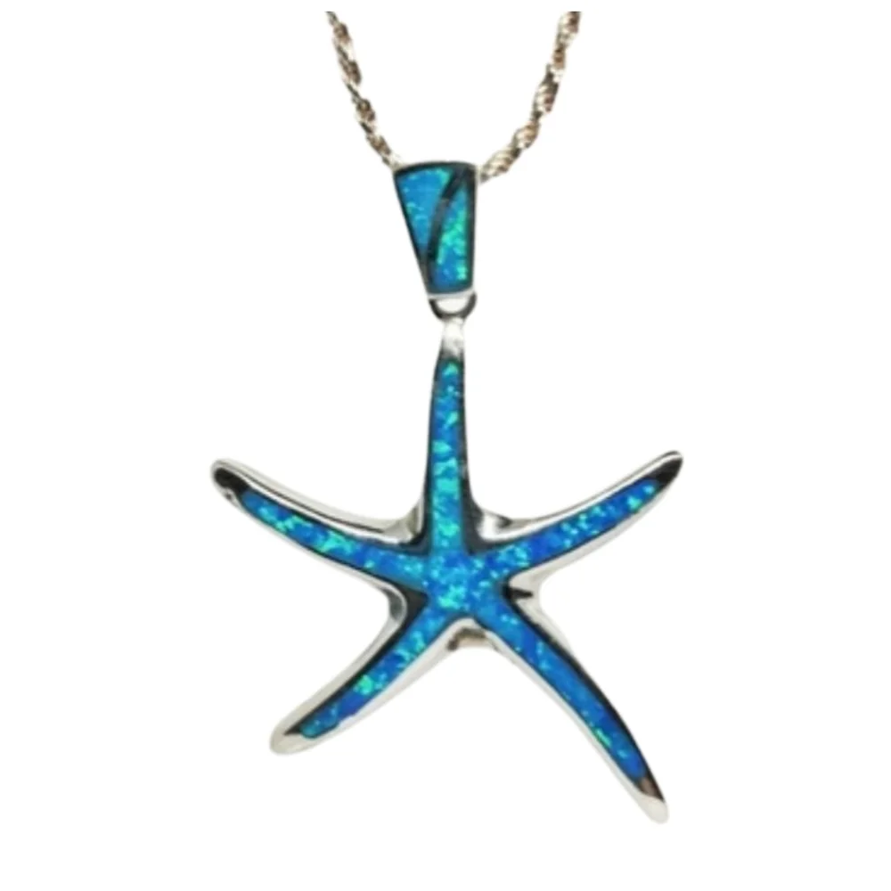 Large Ocean Fire Blue Opal Starfish 925 Sterling Silver 16